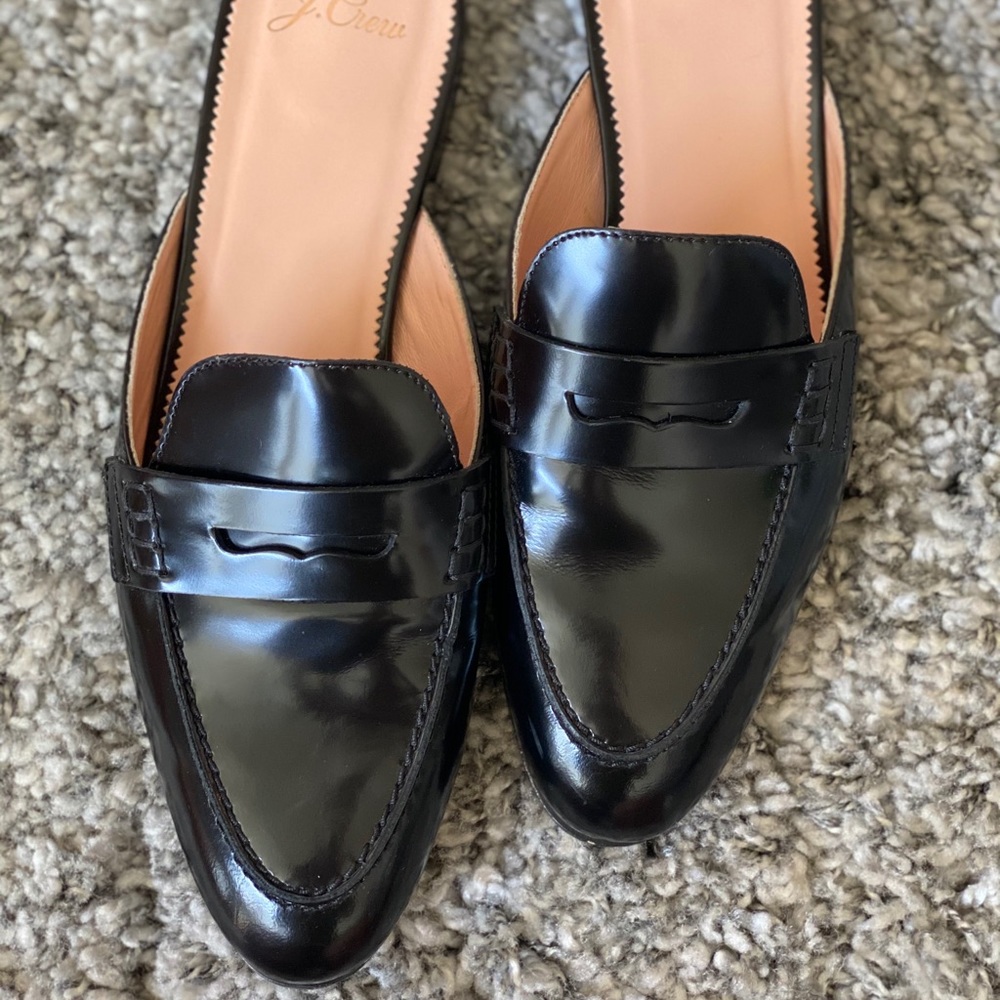 J. Crew Black Patent Leather Backless Penny Loafers - Picture 6 of 10